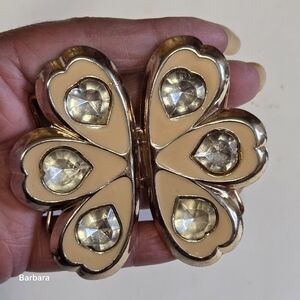 Vintage 80s Gold-toned 2-part Enamel & Rhinestone Butterfly-shaped Belt Buckle